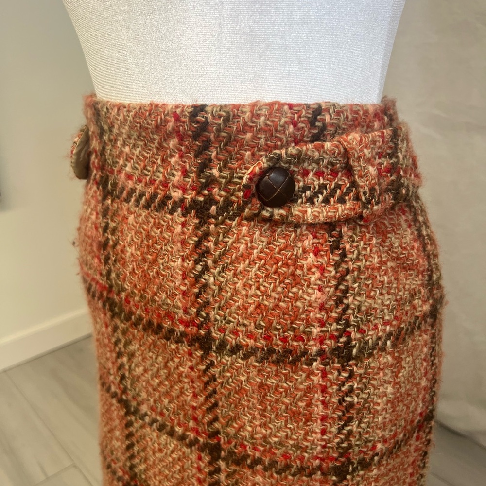 Talbots Plaid Wool Pencil Skirt Red Brown Preppy Classic Sz 10 - Picture 5 of 8